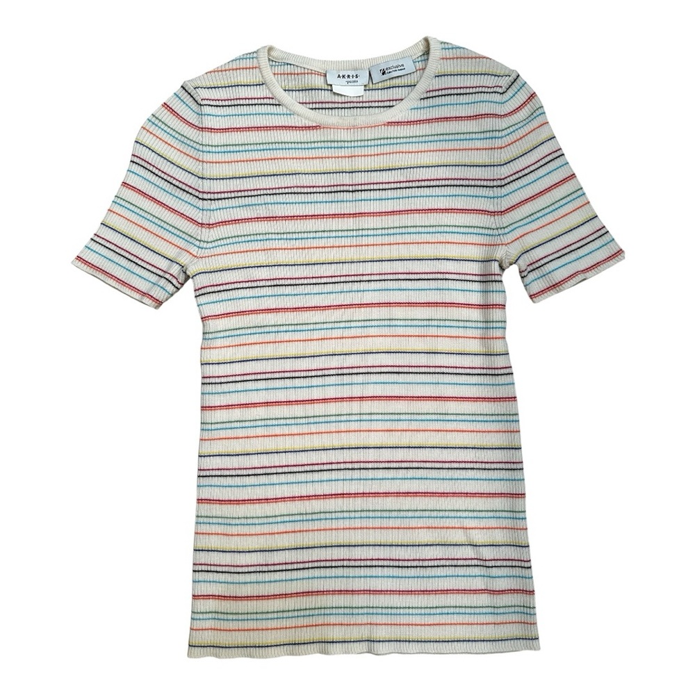 Akris Punto Multicolor Striped Ribbed Top, size 0